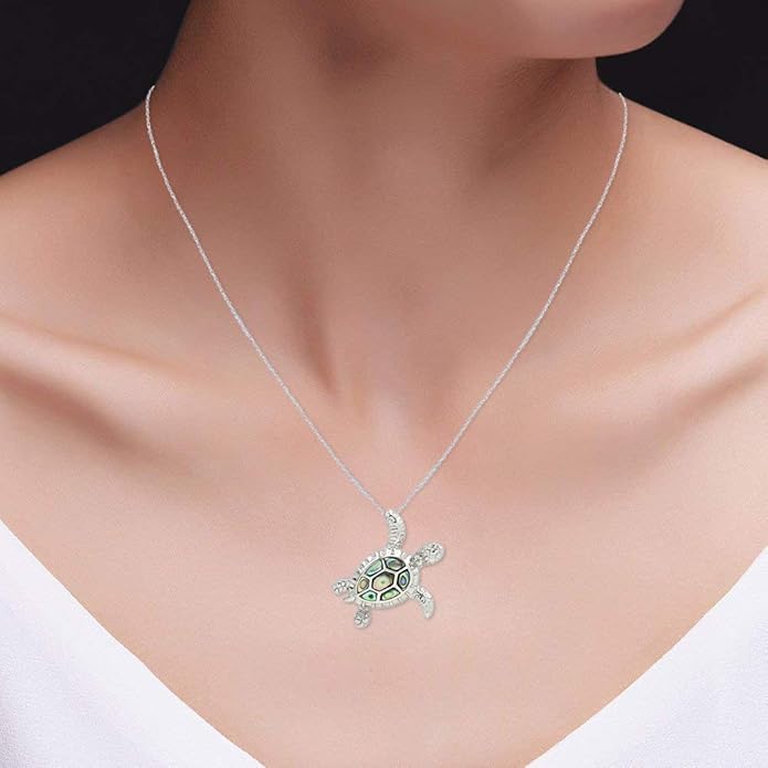 AFFY Abalone Shell Animal (Starfish, Dolphin, Seahorse, Frog, Dragonfly, Whale Tail, Turtle) 14K White Gold Over Sterling Silver Pendant Necklace Jewelry Gift For Her