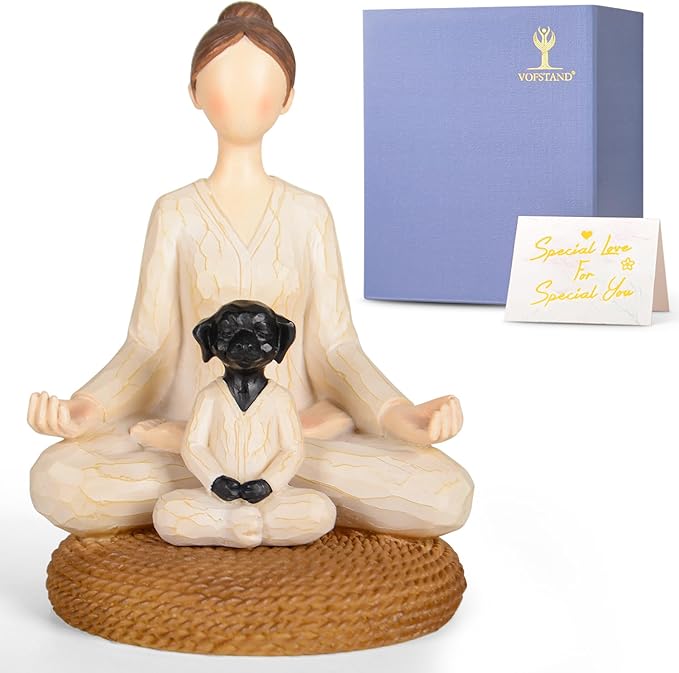 Yoga Meditation Statue Gifts for Women - Mini Yoga Girl with Cat Dog Figurines Gift for Office Cute Relaxation Gifts for Yoga Lovers & Cat Dog Lover Resin Yoga Figurine Decor Table Ornament