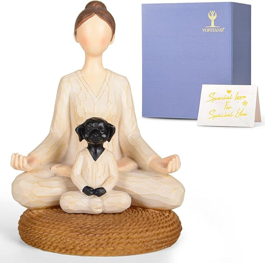 Yoga Meditation Statue Gifts for Women - Mini Yoga Girl with Cat Dog Figurines Gift for Office Cute Relaxation Gifts for Yoga Lovers & Cat Dog Lover Resin Yoga Figurine Decor Table Ornament