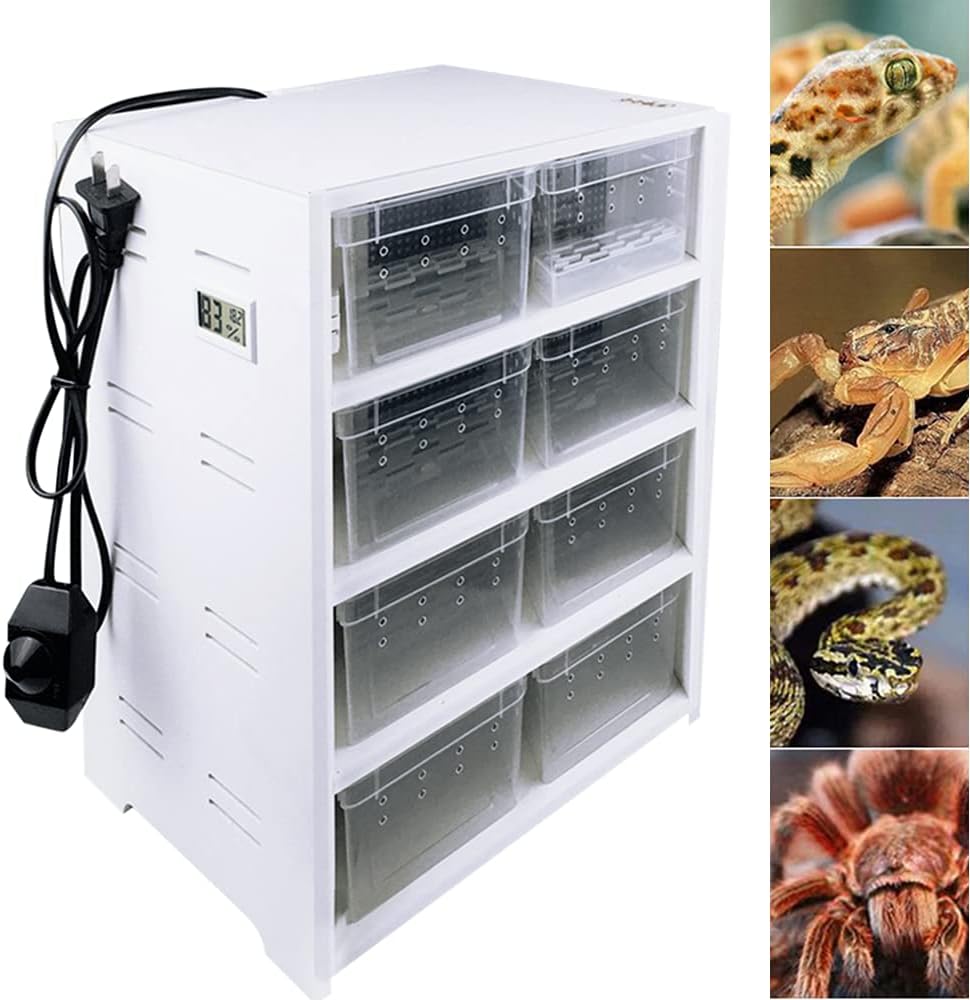 8-Grid Acrylic Pet Breeding Box,Large Reptile Enclosure with Hygrometer&Heating Pad,Lizard Spider Snake Tortoise Cage Pet Snake Terrarium Tank Multipurpose Multipurpose Feeding Box,White.