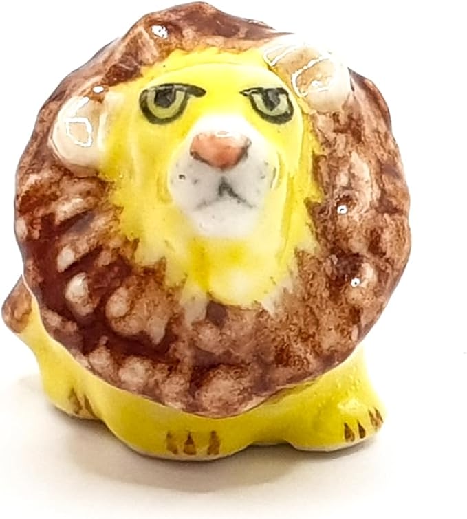 WitnyStore Tiny ½ Inch Yellow Brown Sit Lion Figurine - Miniature Hand Made Ceramic Panthera Wild Cats Tiger Jaguar Leopard Panthers Animals Small Porcelain Decorative Collectible Figures Décor Gifts