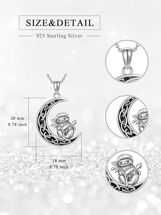 Fox/Cat/Axolotl/Sloth/Panda Necklace Crescent Moon Necklace 925 Sterling Silver Cute Animal Jewelry as Birthday Mothers Day Gifts for Women