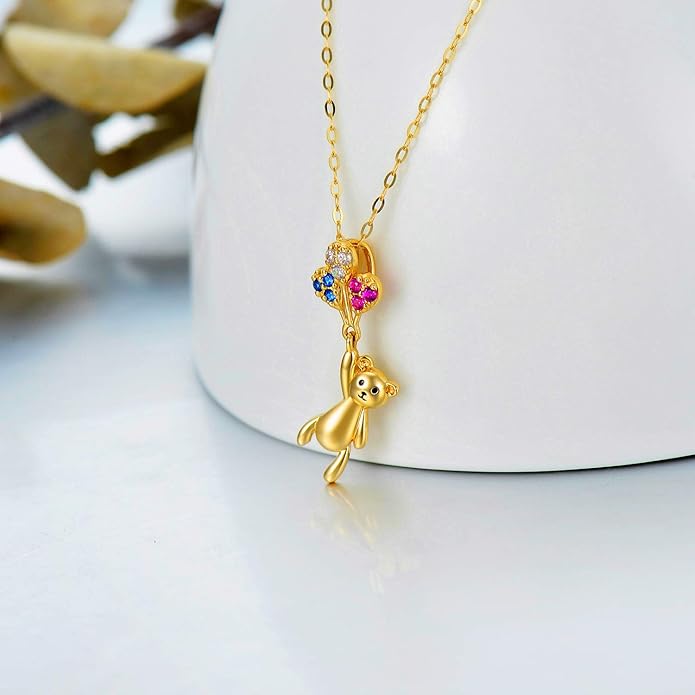 WSX 14K Real Gold Animal Necklace for Women, Bear/Cat/Rabbit/Elephant/Horse Pendant Charm Jewelry Gifts Mother Day Valentine Christmas