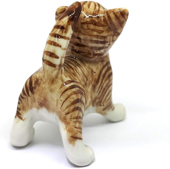 ZOOCRAFT Porcelain Fat Baby Tabby Kitten Cat Figurine Handmade Ceramic Miniatures Decor Collectibles