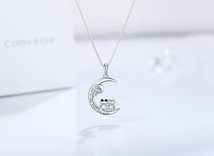 925 Sterling Silver Pig/Koala/Frog/Cat Horse Necklace I Love You to the Moon and Back Cute Animal Love Heart Moon Pendant Necklaces Jewelry Birthday Gifts for Women Best Friends