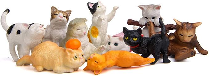 10 Pcs Deluxe Cat Figurines Playset, Cute Cat Figures, Mini Cat Figure Collection Playset, Cupcake Topper