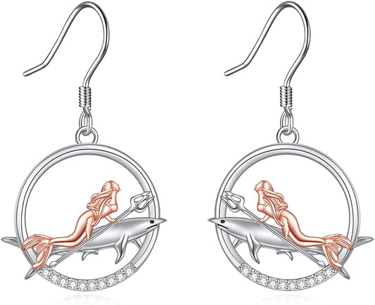 YFN Cat Earrings for Women Sterling Silver Shark Dangle Earrings Cat Jewelry Gifts for Women Cat Lover Shark Jewelry for Shark Lover