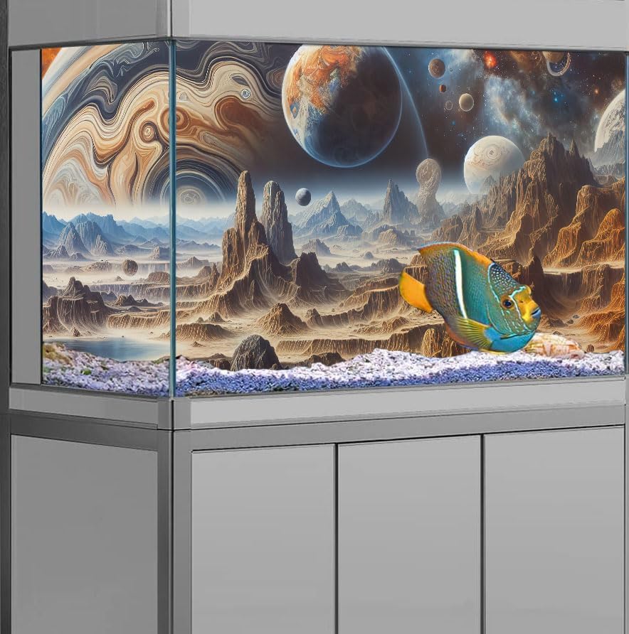 48X24IN Cosmic Spaceterrarium Background, Cool Parallel Space Themed Aquarium Reptile Habitat Background, Aquarium Background with 10EVA Double-Sided Tape