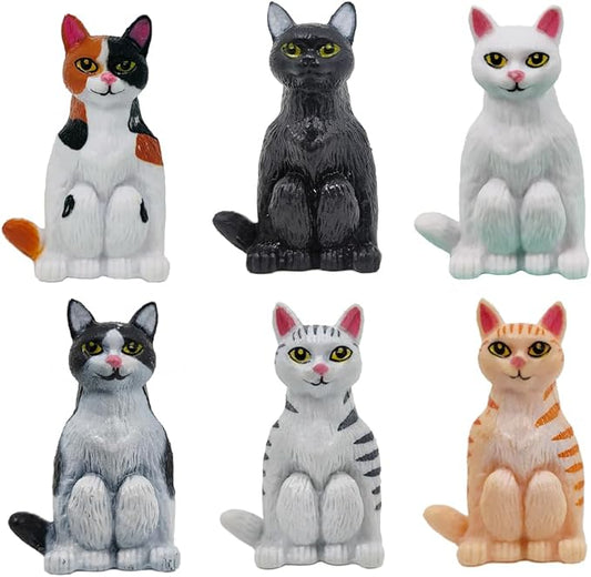 6 Pcs Realistic Cat Figure Mini Cute Sitting Cats Characters Miniature Educational Figures Kitten Distressed Cats Easter Eggs Cake Topper Christmas Birthday Gift for Cat Lover