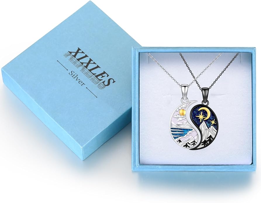 Yin Yang Matching Jewelry Set 925 Sterling Silver Yin Yang Friendship Couples BFF Pendant Necklace Jewelry for Her Him Women Men