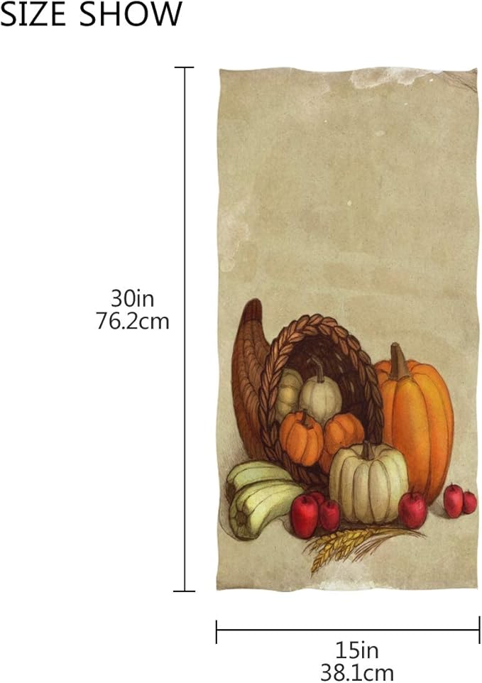 Wamika Thanksgiving Hand Towels 16x30 in Bathroom Towel Harvest Punpkins Cornucopia Horn of Plenty Ultra Soft Highly Absorbent Small Bath Towel Fall Autumn Thanksgiving Day Bathroom Decor Gifts