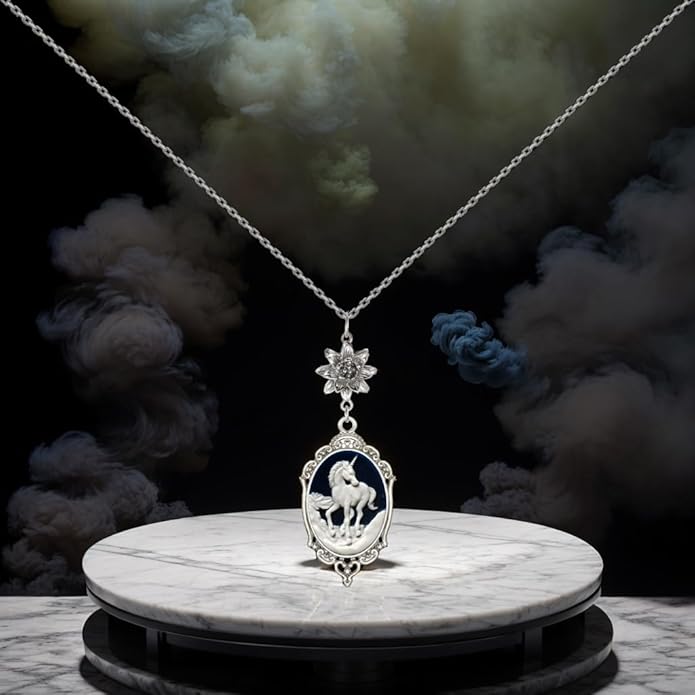 Yspace Lotus Charm Necklace Antique Decor Cameo Pendant 2 Chains Velvet Pouch for Gift