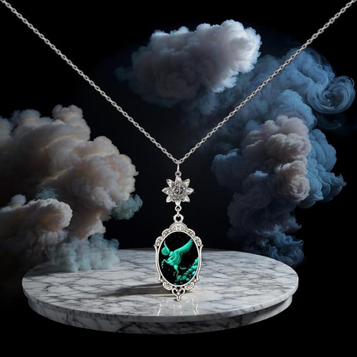 Yspace Lotus Charm Necklace Antique Decor Cameo Pendant 2 Chains Velvet Pouch for Gift