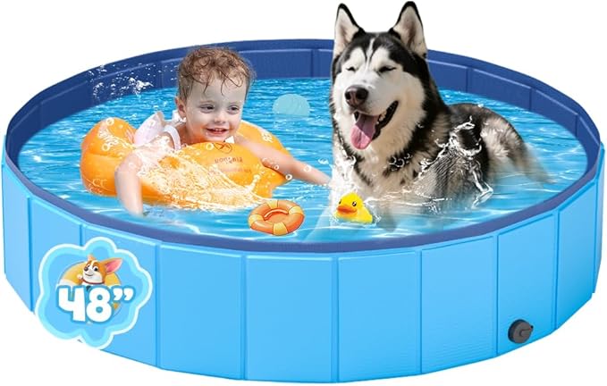 YSJILIDE Portable Dog Pool PVC Pet Swimming Pool Bathtub Collapsible, Hard Plastic for Pets to Swim and Bath (L-48"x 12" Blue)