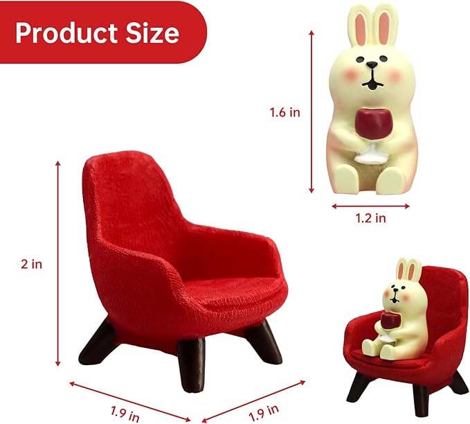 Small Easter Bunny Figurine Cute Mini Rabbit Holding Red Wine Figurine Resin Rabbit for Office, Home Decoration Perfect Cute Rabbit Gift for Rabbit Lovers - Red Sofa