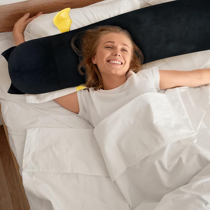 Long Cat Plush Body Pillow, 44” Cute Black Cat Stuffed Animals Plushies, Kawaii Big Squishy Plush Toys Gift for Kids Girls Boys