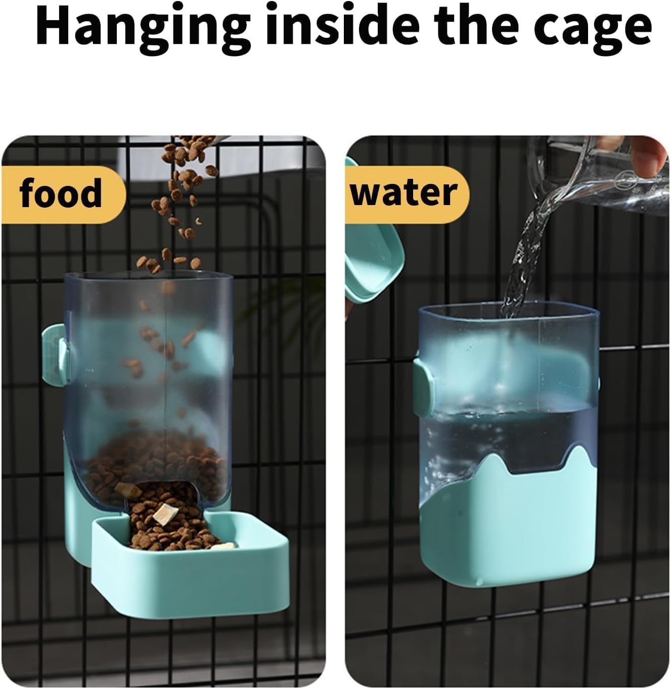 PODOO 34oz Rabbit Food Dispenser, Bunny Feeder Bowl, Large Hanging Automatic Pet Food Dispenser, Hanging Outside or Inside The Cage for Ferret Guinea Pig Rat Cat Puppy (Food)