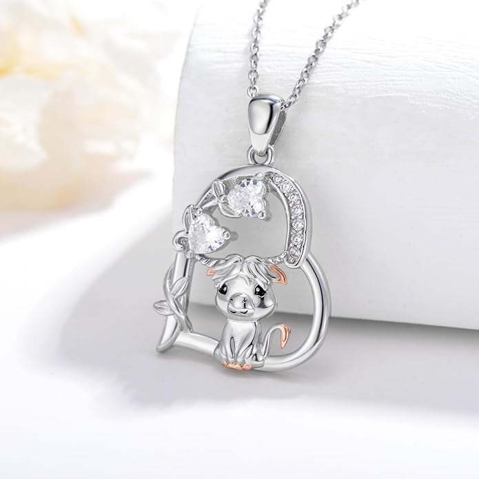 Heart Animal Necklace 925 Sterling Silver Cute Animal Pendant Jewelry Birthday Gifts for Women Girlfriend Mom Animal Lovers