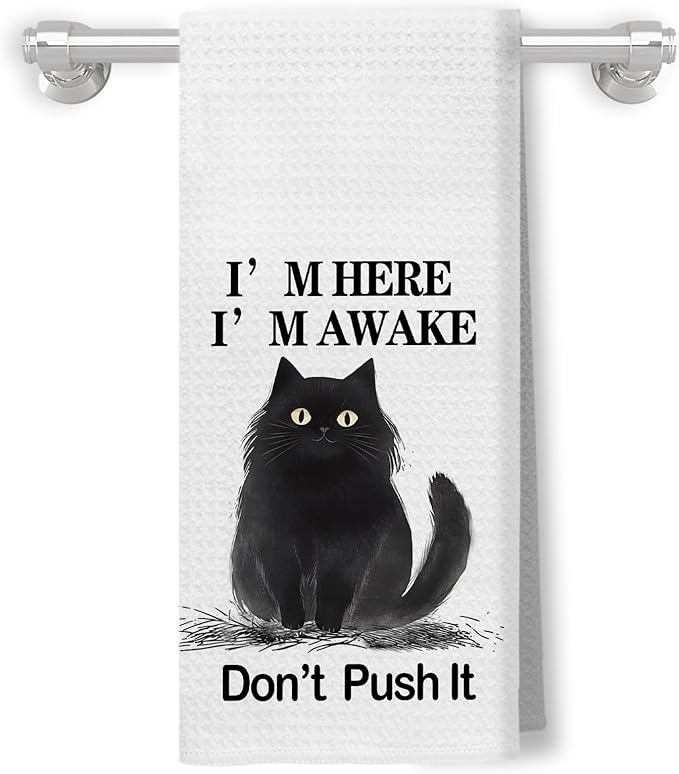 Funny Black Cat Kitchen Towels, Cat Lover Mom Lady Gifts Hand Towels for Bathroom Decor, Cute Black Kitty Kitten Decorative Dish Tea Towels for Kitchen, 16x24 Inch
