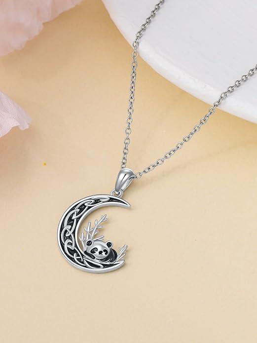 Fox/Cat/Axolotl/Sloth/Panda Necklace Crescent Moon Necklace 925 Sterling Silver Cute Animal Jewelry as Birthday Mothers Day Gifts for Women