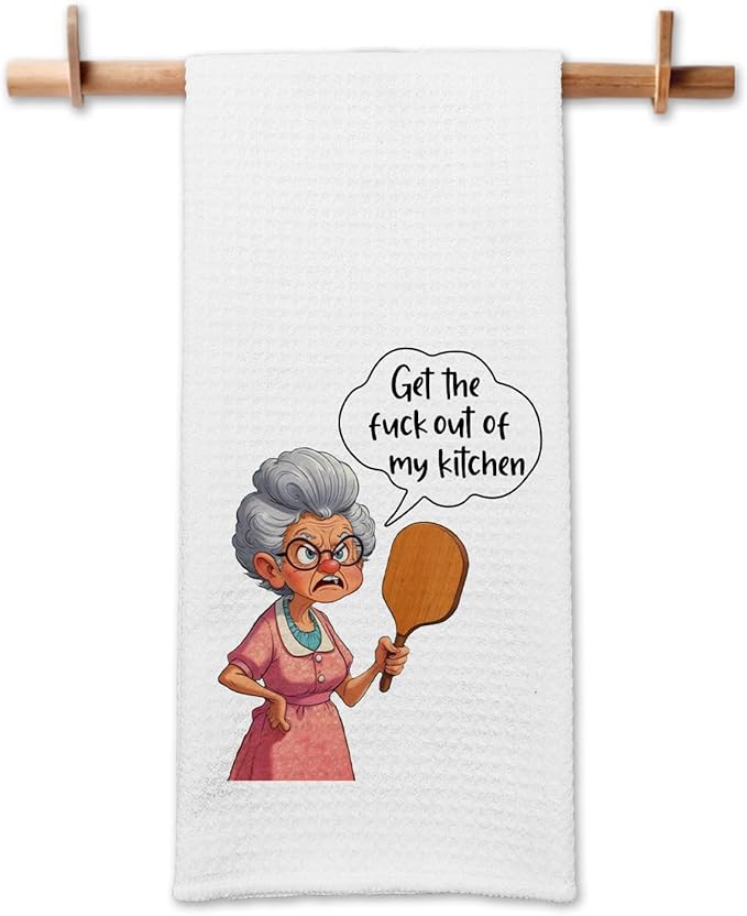 Funny Sarcastic Kitchen Towels for Women, Get The FXXK Out of My Kitchen Dishcloths, Housewife Tea Towels with Saying, Cute Housewarming Gifts, Kitchen Decor Gifts for Mom Sister Hostess