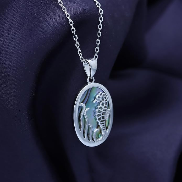 AFFY Abalone Shell Animal (Starfish, Dolphin, Seahorse, Frog, Dragonfly, Whale Tail, Turtle) 14K White Gold Over Sterling Silver Pendant Necklace Jewelry Gift For Her