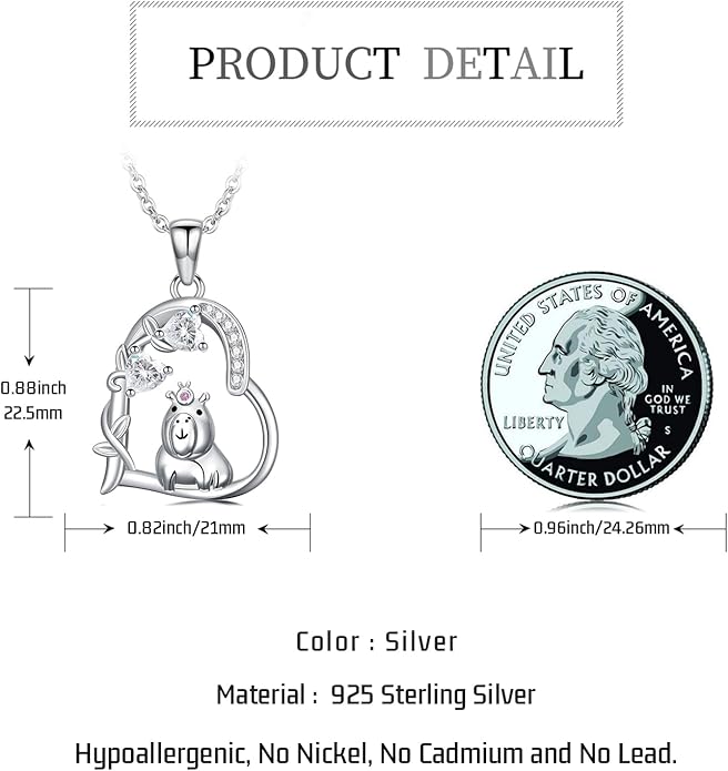 Heart Animal Necklace 925 Sterling Silver Cute Animal Pendant Jewelry Birthday Gifts for Women Girlfriend Mom Animal Lovers