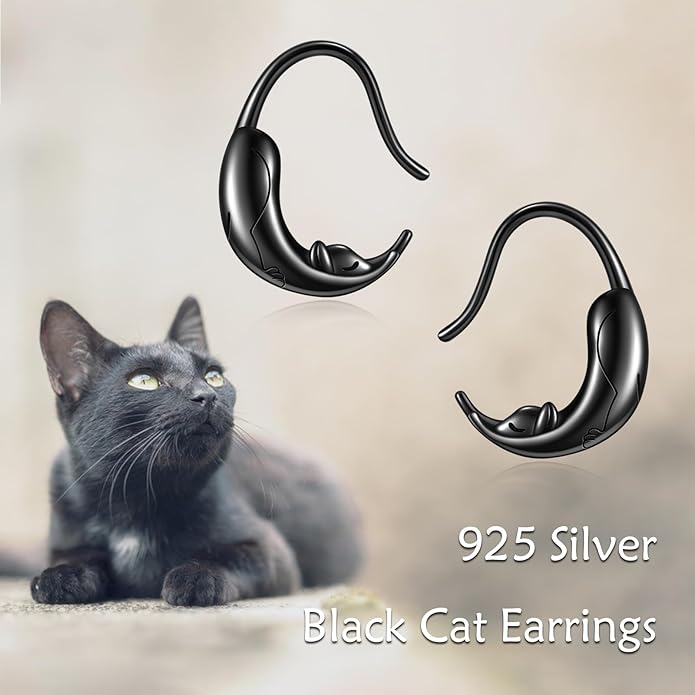 YFN Cat Earrings for Women Sterling Silver Shark Dangle Earrings Cat Jewelry Gifts for Women Cat Lover Shark Jewelry for Shark Lover