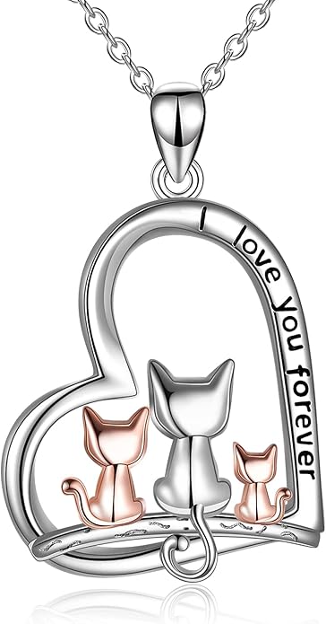 POPLYKE Cat/Family Cat Necklace for Women 925 Sterling Silver Celtic Moon Cat Wiccan Jewelry for Wife