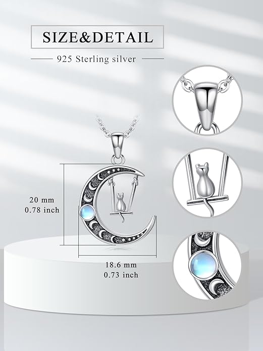 Fox/Cat/Axolotl/Sloth/Panda Necklace Crescent Moon Necklace 925 Sterling Silver Cute Animal Jewelry as Birthday Mothers Day Gifts for Women