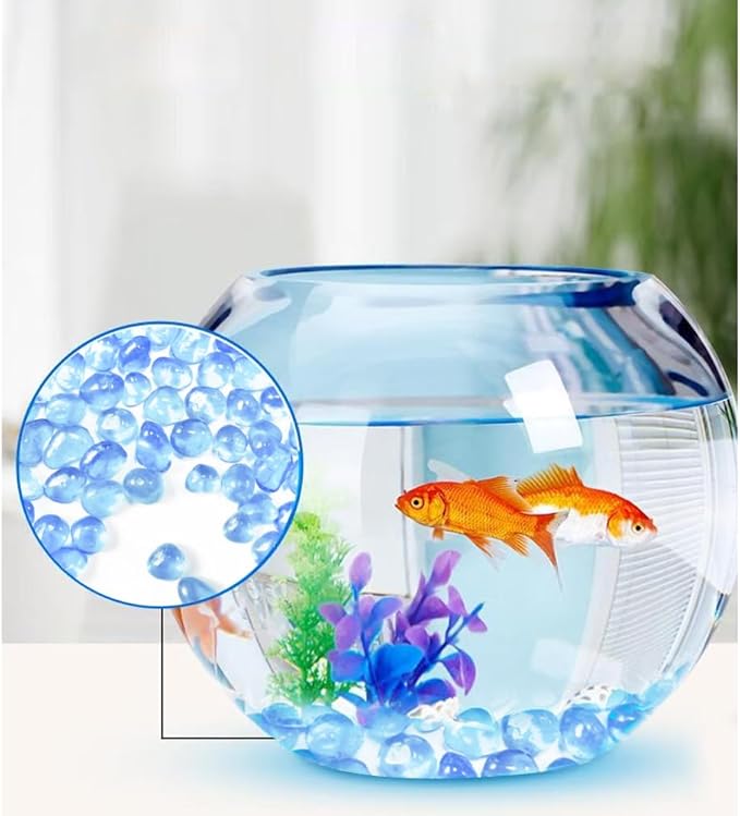 0.88LB Light Blue Fish Tank Gravel Aquarium Glass Stones Sea Glass Pebbles Aquarium Gravel Rocks Fish Tank Rocks, Beads Pebbles Rock Sand Glass Gems Stones for Vase Filler Turtle Fish Tank Decoration