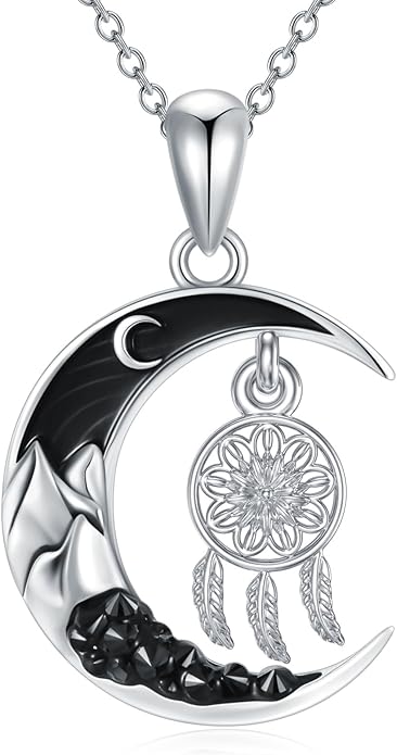 Gothic Jewelry Bat/Cat/Wolf/Dragon/Owl/Fox/Spider/Sun Pendant Sterling Silver Crescent Moon Necklace for Women Girls Black Jewelry Gifts