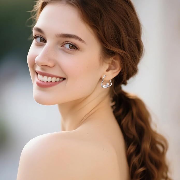 YFN Animal Earrings Sterling Silver Animal Heart Hoop Dangle Earrings Cute Jewelry Gifts for Women