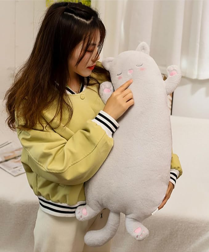 JOSON Cute Curved Long Cat Plush Stuffed Animal Pillow, 25.7 in, Birthday Gift for Children and Girlfriends (Grey)