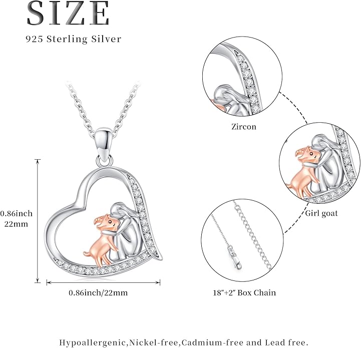 Heart Animal Necklace 925 Sterling Silver Cute Animal Pendant Jewelry Birthday Gifts for Women Girlfriend Mom Animal Lovers