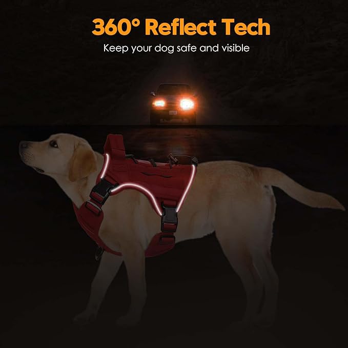 Heavy-Duty Tactical Dog Harness for Large Dogs, No Pull Adjustable Reflective Pet Vest with Molle System, K9 Military-Grade Control for Service Training, Outdoor & 10+ Breeds, Red, Small