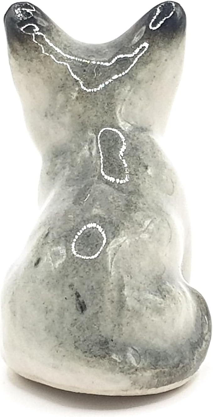 WitnyStore Tiny 1" Long Grey White Pointed Shorthair Cat Sitting Figurine - Miniature Hand Made Painted Ceramic Cats Kitten Feline Animal Cute Porcelain Decorative Collectible Figurines Décor Gifts