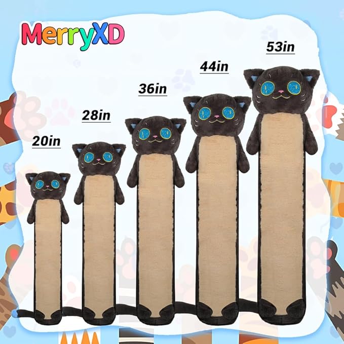 MerryXD Long Cat Plush Kawaii Body Pillow, 20” Cute Black Cat Stuffed Animals Soft Plushies, Big Eyes Kitten Plush Toys Throw Pillow Doll Gift for Girlfriend,Birthday,Christmas,Halloween