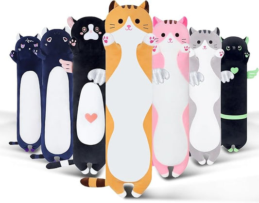 Long Cat Plush Body Pillow, Cute Cat Plush Toy Pillows with Wings, Stuffed Animals Kitten Soft Plushies Gifts for Kids Girls Girlfriend(Yellow, 19.6in/50cm)