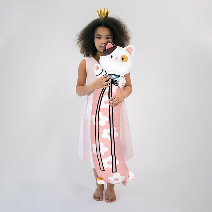 Long Cat Plush Pillow Cherry Blossom Cat Body Pillow Soft and Huggable Stuffed Animals Kawaii Plush Pillow for Girls Boys and Girlfriend, (Pink,33.5in/85cm)