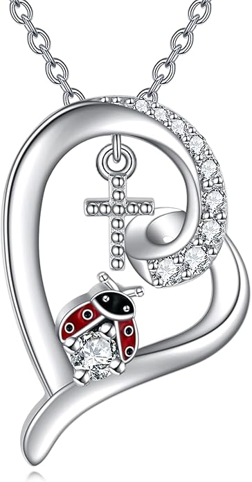 POPLYKE Ladybug Necklace for Women Sterling Silver Ladybug Jewelry Gifts for Mother Daughter