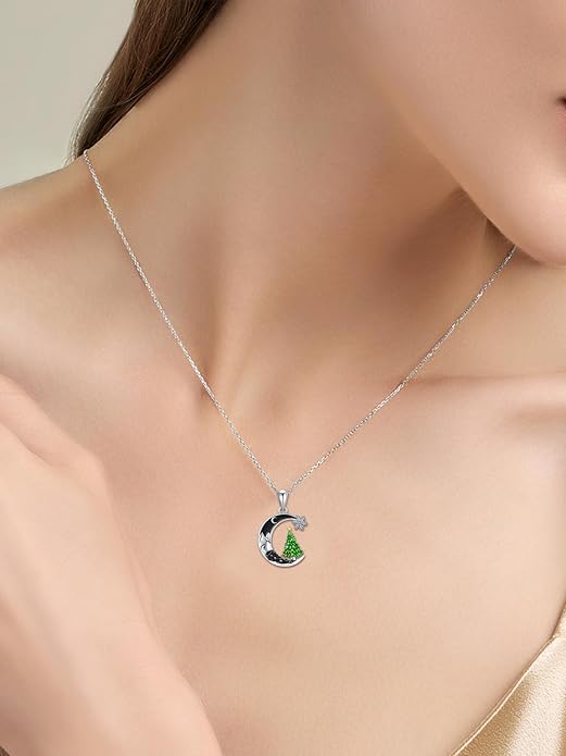 Gothic Jewelry Bat/Cat/Wolf/Dragon/Owl/Fox/Spider/Sun Pendant Sterling Silver Crescent Moon Necklace for Women Girls Black Jewelry Gifts