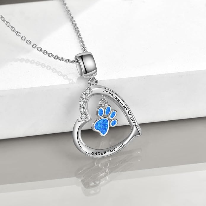 YFN Paw Print Necklace Sterling Silver Dog Cat Charms Pendant Cremation Jewelry Cat Dog Memorial Gifts for Women Girls