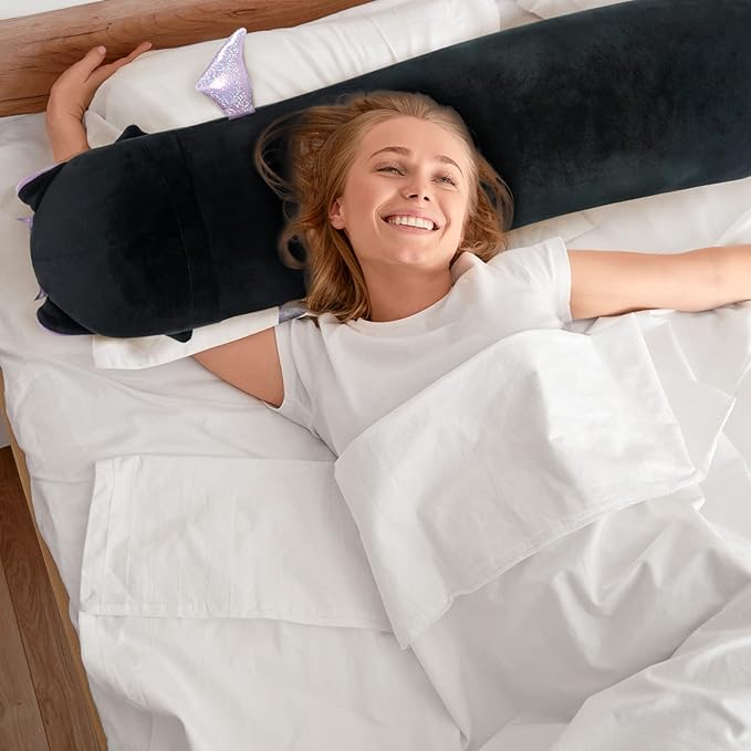 Long Cat Plush Body Pillow, Cute Purple Big Eyes Cat Stuffed Animals Kawaii Plushies, Squishy Body Pillow Plush Toys for Kids Girls Boys (36 Inches)