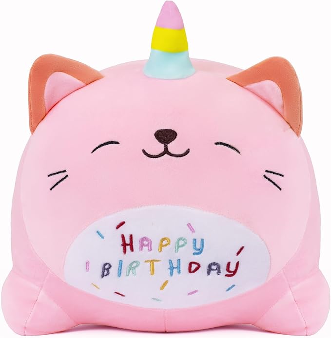 Kawaii Birthday Unicorn Plush, Soft Happy Birthday Unicorn Plush Pillow Toy for Kids (25cm/9.8inch)
