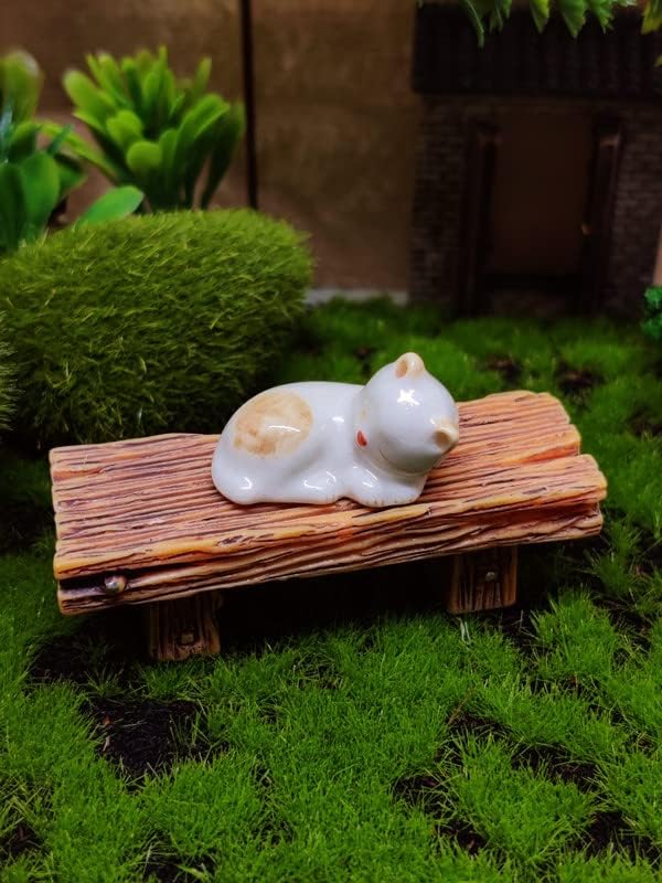 WitnyStore Tiny 1" White Brown Pointed Shorthair Cat Sleeping Curled Figurine - Miniature Hand Made Painted Ceramic Cats Kitten Feline Animal Cute Porcelain Decorative Collectible Figure Décor Gifts