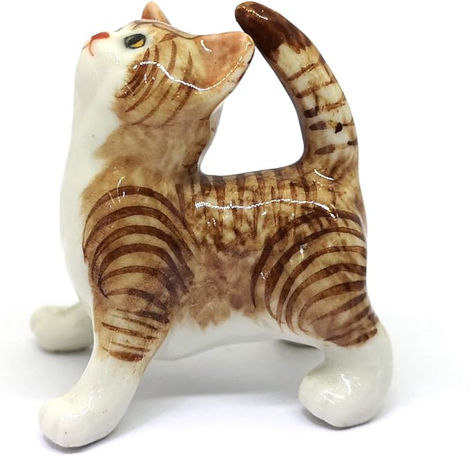 ZOOCRAFT Porcelain Fat Baby Tabby Kitten Cat Figurine Handmade Ceramic Miniatures Decor Collectibles