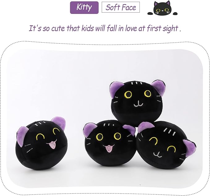 Plush Pillow Throw Pillow, Removable Black Cat Stuffed Animals Plush Toys, Bag of Cat Plushies, Stuffed Cat Plush Pillow Gift for Kids Sofa Chair Decorative Pillow, 8 Cute Black Cat (Purple)