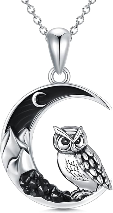 Gothic Jewelry Bat/Cat/Wolf/Dragon/Owl/Fox/Spider/Sun Pendant Sterling Silver Crescent Moon Necklace for Women Girls Black Jewelry Gifts