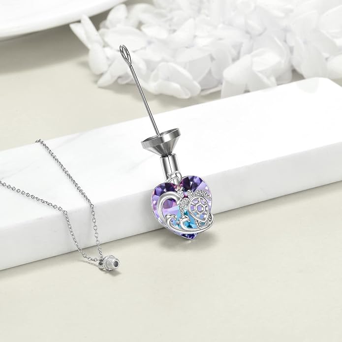 YFN Elephant Heart Crystal Urn Necklace for Ashes Cremation Jewelry Sterling Silver with Crystal Jewelry Gifts for Women